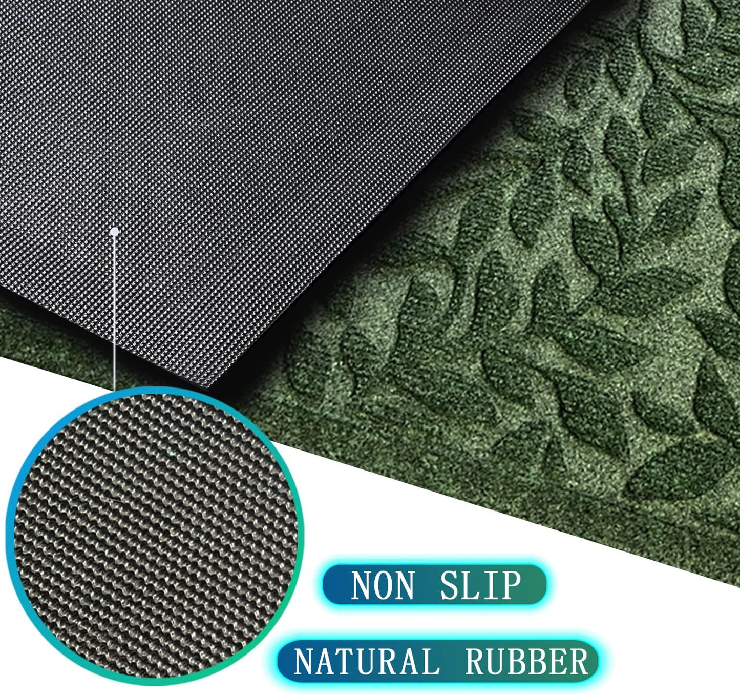 Bulijojo Sturdy Front Entrance Doormats,Durable Heavy Duty Welcome Mat,Thick Absorbent Natural Rubber Non Slip Mat,Easy Clean Entryway Mat 17x30 Inch Leaves Green