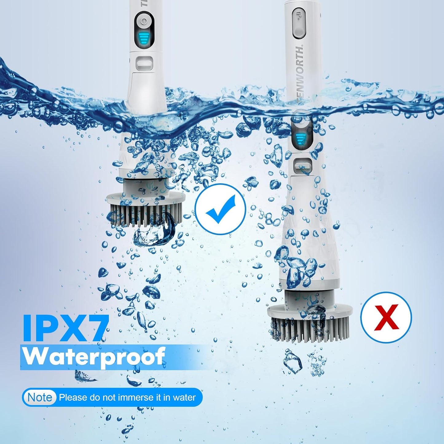 Electric Spin Scrubber, Cordless Cleaning Brush with Long Handle & 8 Brush Heads IPX7 Waterproof Bathroom Scrubber for Tub Grout Tile Floor, TBL03