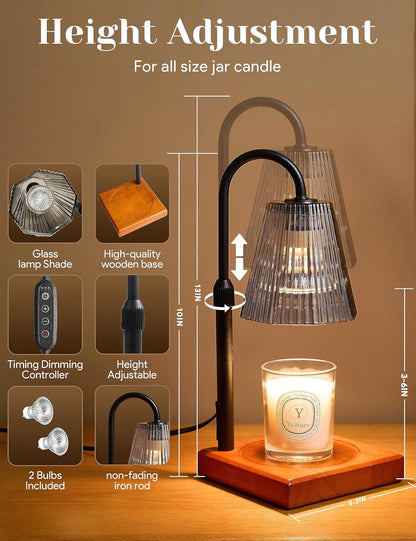 Candle Warmer Lamp with Timer, Dimmable Candle Warmer for Home Decor, Birthday Gifts for Women Mom, Adjustable Height Wax Melt Warmer with 2 Bulbs
