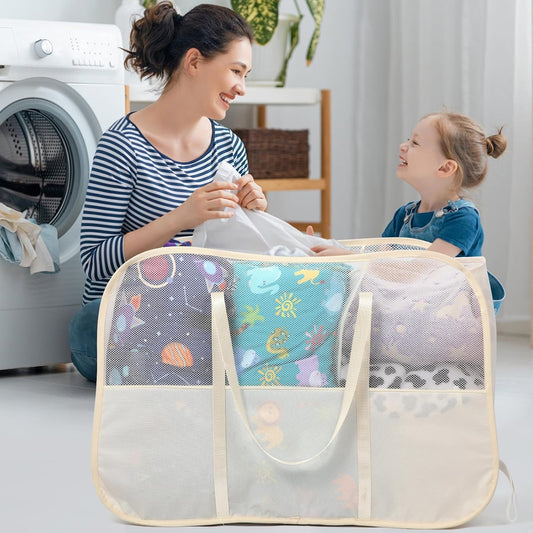 Collapsible Laundry Baskets with 3 Compartment, 150L Tear-proof Pop Up Hamper, Foldable Laundry Basket with Tote Handles, Dirty Clothes Hamper for Laundry, Bedroom, Bathroom, Dorm Grey