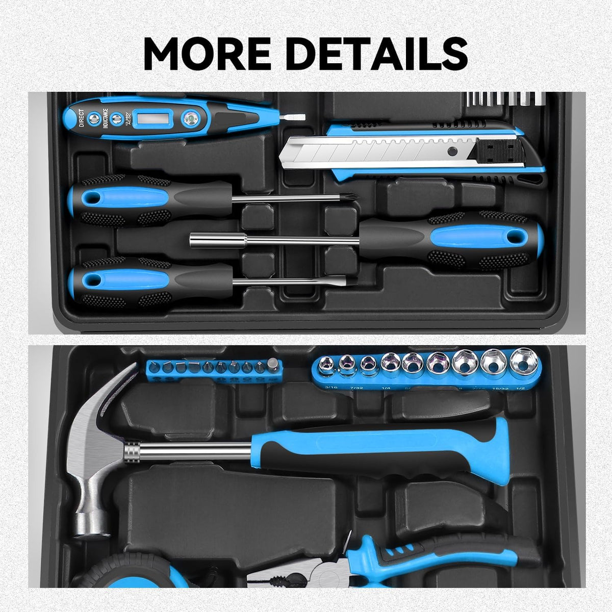 Auto Dynasty Tool Kit for Home, Basic Household Hand Tool Sets with Screwdrivers Combination Tools, All in One Plastic Toolbox Storage Case for College Dorm, Office, Auto Repair (Green)