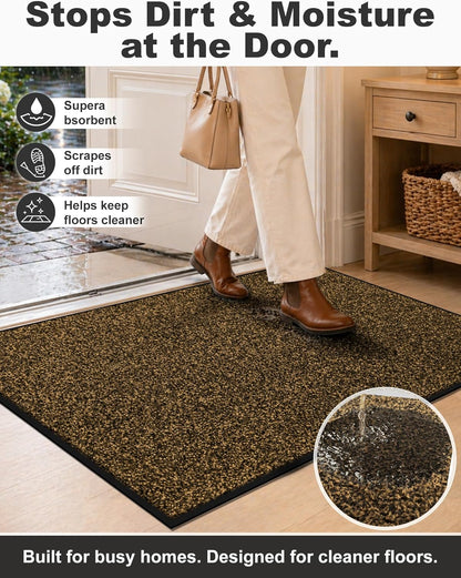 Mibao Front Door Mat, Dirt Trapper Welcome Mat for Outdoor Indoor, Non-Slip Waterproof Doormat, Durable Machine Washable Low Profile Entry Rug for Back Door Outside Patio Porch, 29.5" x 17", Grey