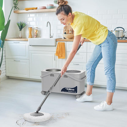 Compact Spin Mop for Apartments & Small Spaces, Clean & Dirty Water Separation Mop Bucket for Pet Owners & Daily Cleaning,360° Swivel Wheels, Safe for Hardwood & Tile, Adjustable Handle, 6 Mop Heads