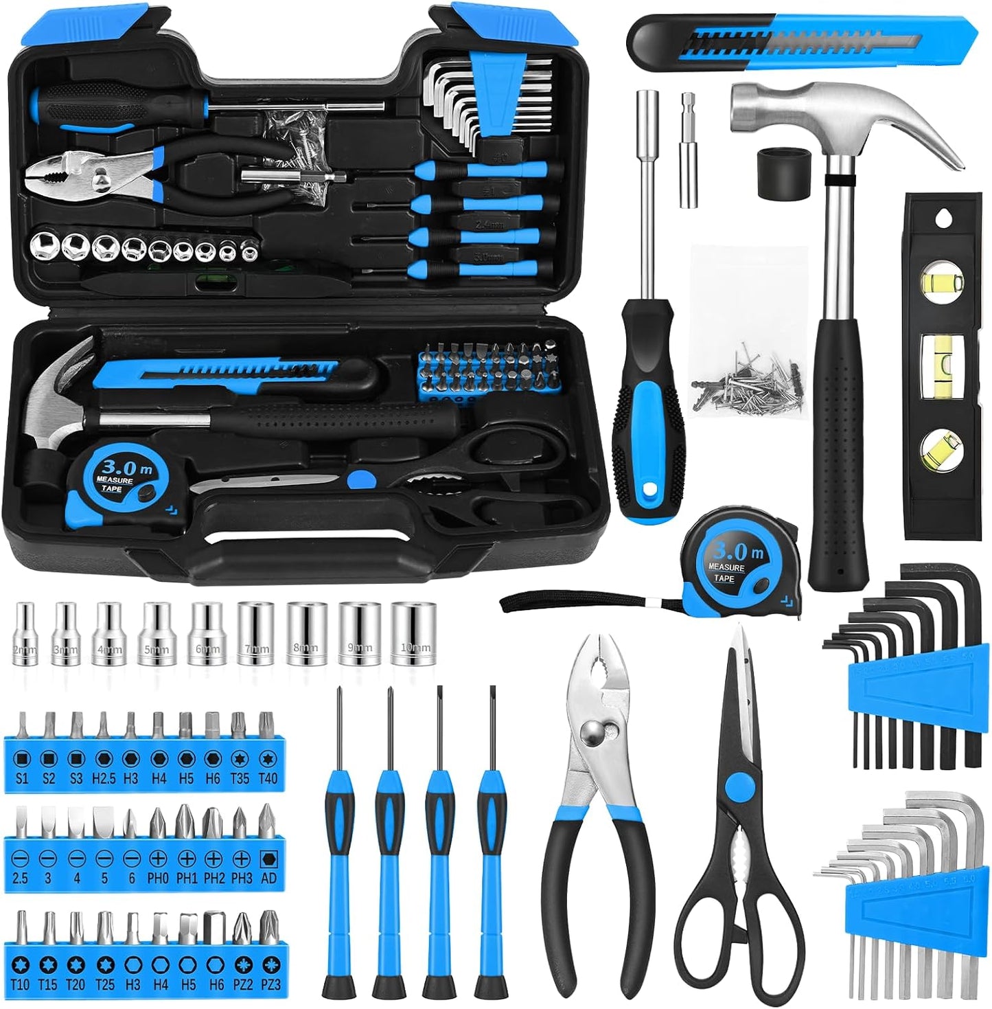 144-Piece General Household Hand Tool Kit with Plastic Toolbox Pink | Basic General Hand Tool Kit, Household Tool Set, for Home Repair, Office & College Dormitory Use, Daily Use for Women