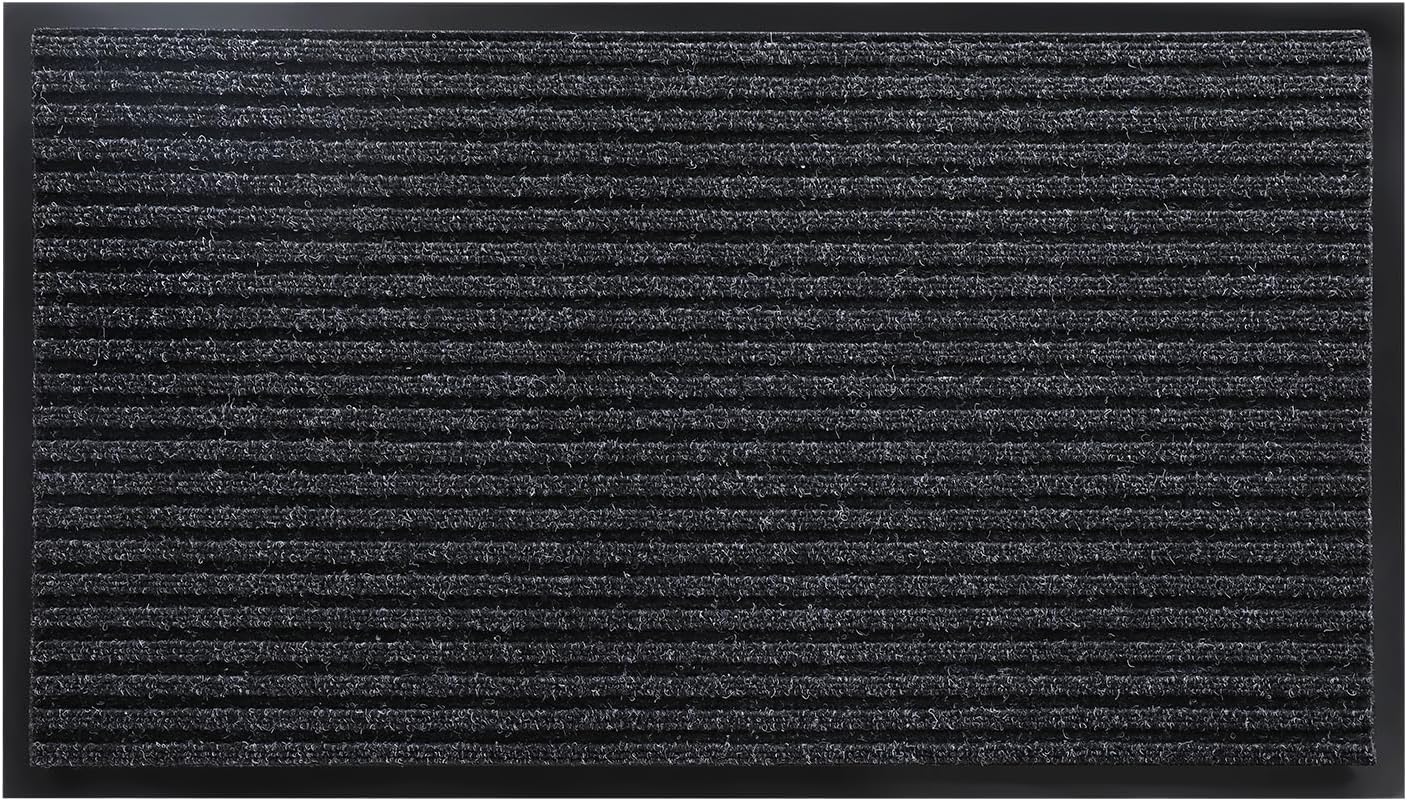 Yimobra Welcome Mat, Heavy Duty Sturdy Door Mats for Home Entrance Outdoor Indoor, Front Doormat for Outside Patio Floor Entry Porch Garage Office, Waterproof, Low Profile, 29.5x17, Black Grey