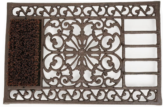 Sungmor Outdoor Cast Iron Doormat, Vintage Boot Scraper with Brushes, Rust Rectangle Shoe Scraper Mat, 22.8" Heavy Duty Decorative Shoe Cleaning Mat for Front Door, Entrance, Garden
