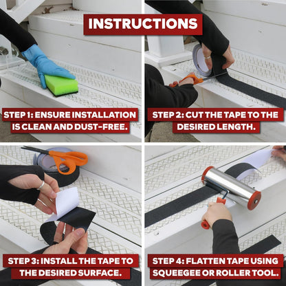 XFasten Anti Slip Grip Tape for Stairs, 4 Inches x 15 Feet, Waterproof Grip Tape for Stairs, Indoor, Outdoor Steps and Treads- Heavy-Duty High Traction Non-Skid Friction Safety Strips, Black