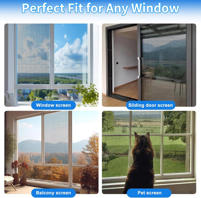 Window Screen Repair Kit 48"x118" - Includes Full Tools Set Replacement Window Screens for House Windows & Screen Doors, Durable Easy to Install for Sliding Screen Door Repair for Patio
