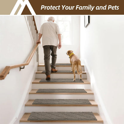 COSY HOMEER Edging Stair Treads Non-Slip Carpet Mat 28inX9in Indoor Stair Runners for Wooden Steps, Edging Stair Rugs for Kids and Dogs, 100% Polyester TPE Backing(4pc, Beige)