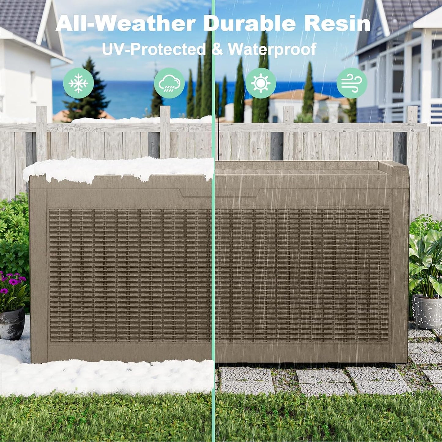 DRATO 35 Gallon Outdoor Storage Box Waterproof, Resin Small Deck Box for Patio Furniture Bench, Pool Garden Tools, Weatherproof Outside Storage Bin for Backyard Porch (Black, 35 Gallon)