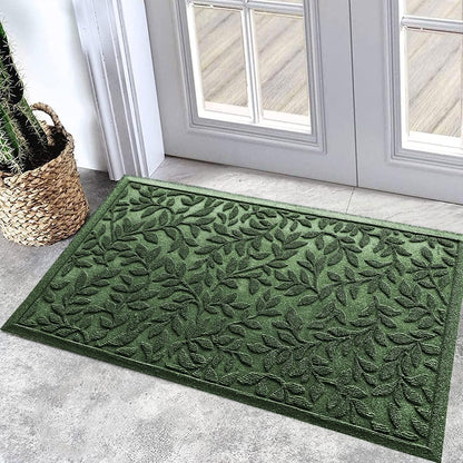 Bulijojo Sturdy Front Entrance Doormats,Durable Heavy Duty Welcome Mat,Thick Absorbent Natural Rubber Non Slip Mat,Easy Clean Entryway Mat 17x30 Inch Leaves Green