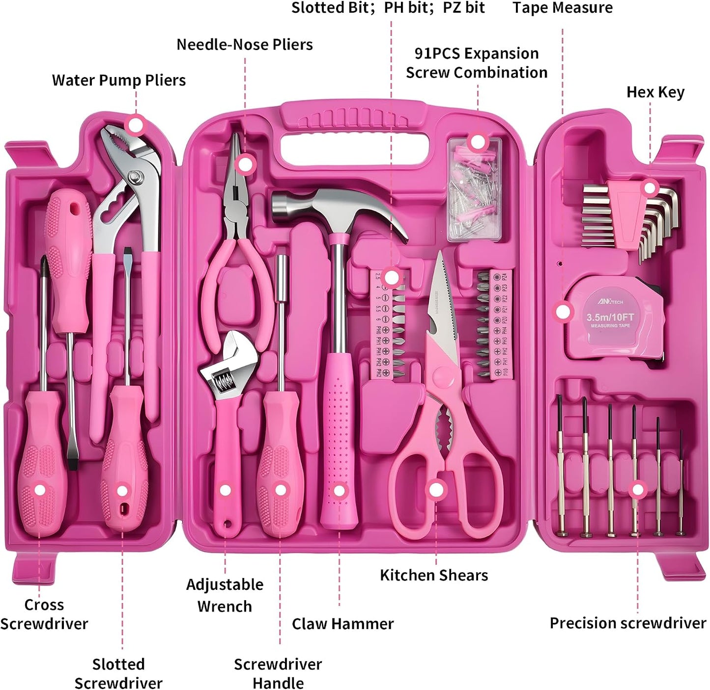 Pink Tool Set for Women 136-Piece Small Tool Kit for Home Repairs | Household Toolbox Storage for Girl, Portable Hand Tool Kit for Home, Car Repair, Perfect Gift for Ladies