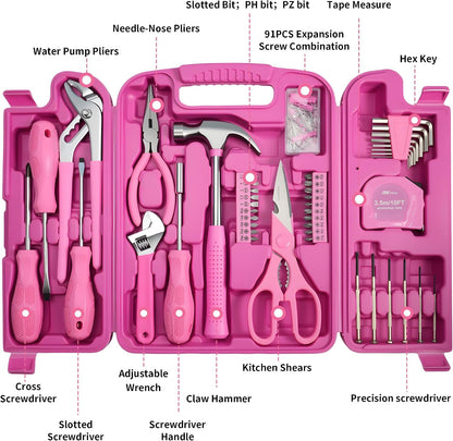 Pink Tool Set for Women 136-Piece Small Tool Kit for Home Repairs | Household Toolbox Storage for Girl, Portable Hand Tool Kit for Home, Car Repair, Perfect Gift for Ladies