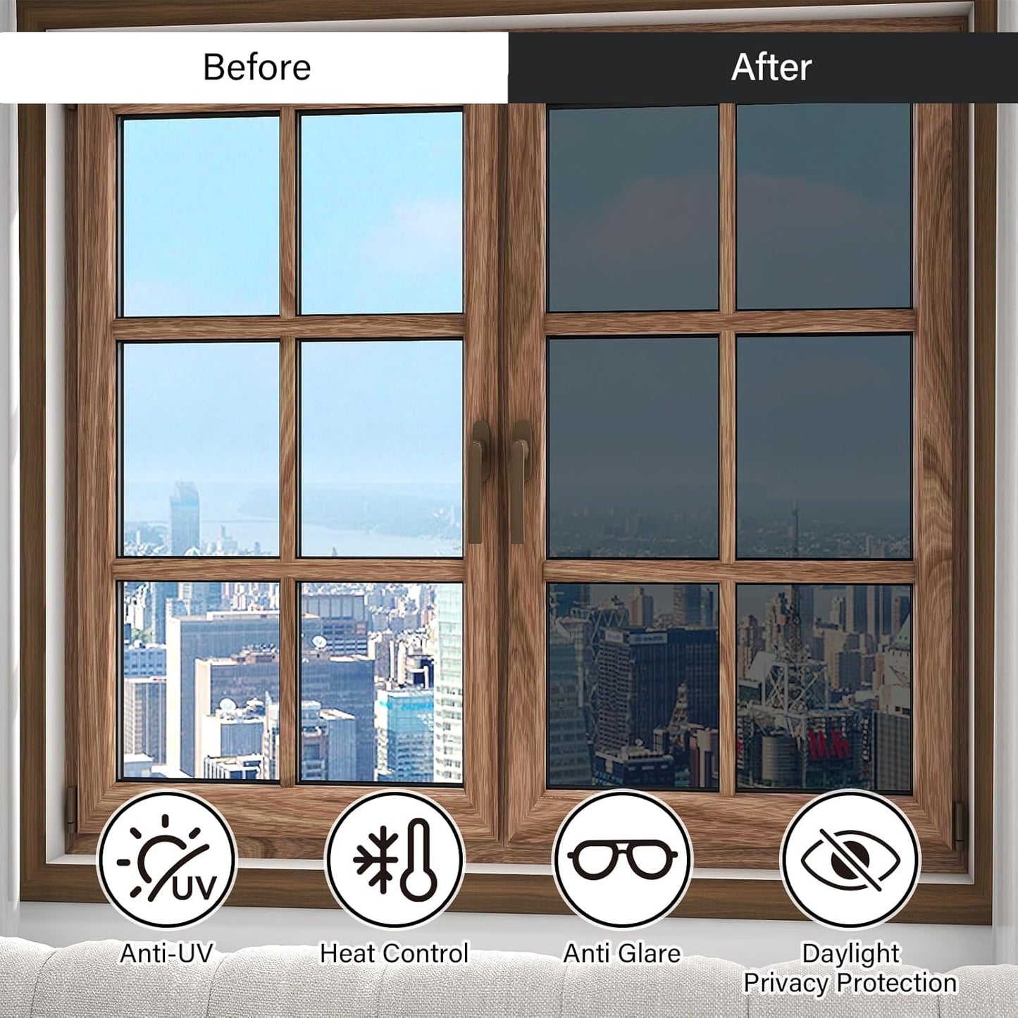 Finnez Frosted Privacy Window Film - Static Cling No Adhesive, Reusable & Easy to Remove, Decorative Glass Film for Home Bathroom Office Door, Crystal Clear 17.5 x 78.7 inches