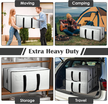 6 Pack Moving Bags Heavy Duty 210GSM with Full-Open Side Zipper, 93L 220lbs Waterproof Foldable Storage Totes for College Dorm Move-In, Moving Boxes Alternative & Home Organization, Blue