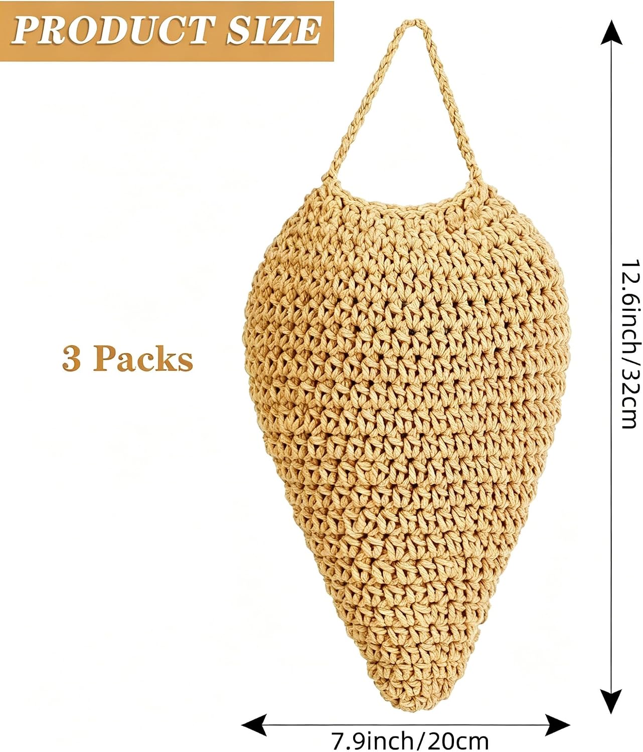 3 Pack Large Crochet Wasp Nest Decoy Handmade Fake Wasp Nest Decoy | Faux Wasp Nest Deterrent for Outdoor Hanging for Wasps Hornets, Hornets Nest Decoy for Patio and Eaves, Beige