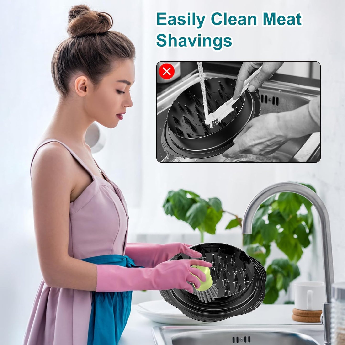 Mini Dish Brush for Cleaning Chicken Shredder, Palm Brush Dish Scrubber with Ergonomic Grip, Kitchen Brush for Washing Dishes, Pans, Pots, Sink (1, Black)