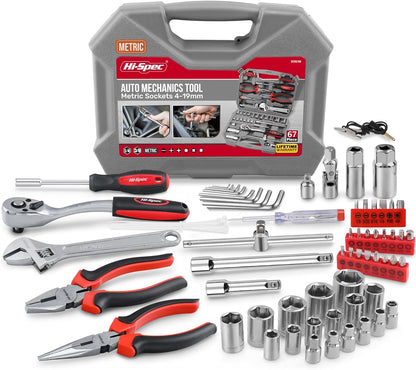 Hi-Spec 73pc Home and Garage Tool Kit Set. Essential Household and Auto Repair Tools. Includes Pliers, Sockets, Wrenches and a Hex Key Set in a Toolbox Carry Case