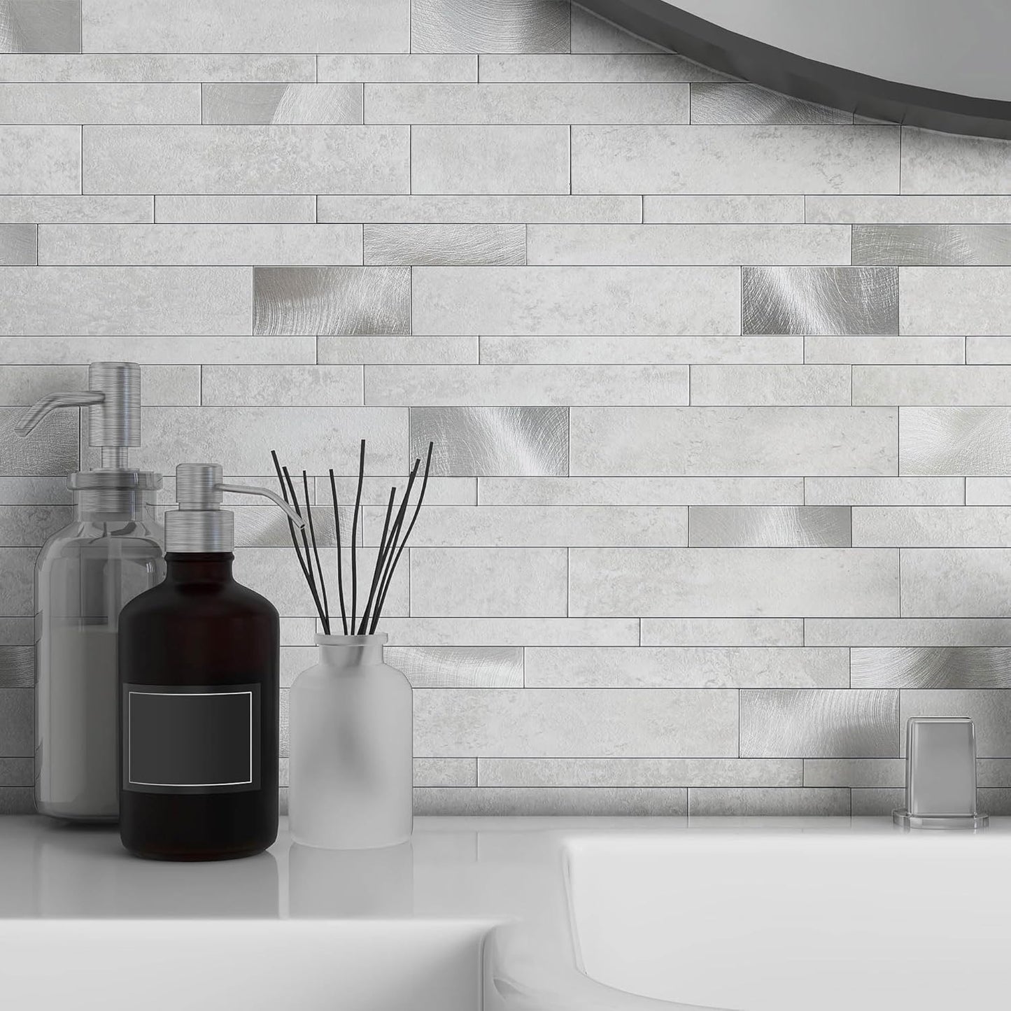 VAOVI Backsplash Tile Peel and Stick Kitchen Stone Subway Linear Mosaic Bathroom Shower Wall Waterproof(10pcs,Gray)