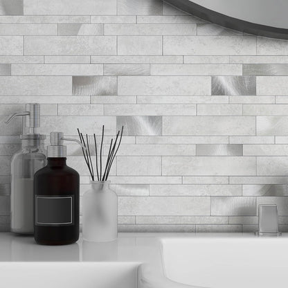 VAOVI Backsplash Tile Peel and Stick Kitchen Stone Subway Linear Mosaic Bathroom Shower Wall Waterproof(10pcs,Gray)
