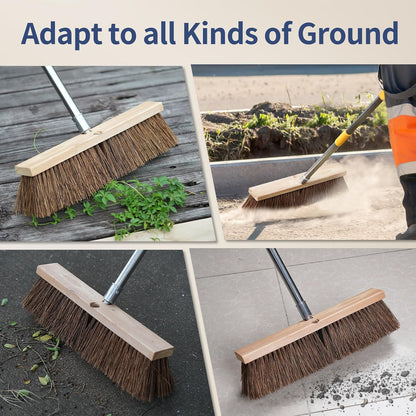 NICOFPHY 18" Push Broom Outdoor Heavy Duty - 65" Long Handle Large Wide Shop Broom, Commercial Stiff Palmyra Bristle Outside Broom Brush for Sweeping Concrete Floor, Garage, Patio, Shop, Yard, Lawn
