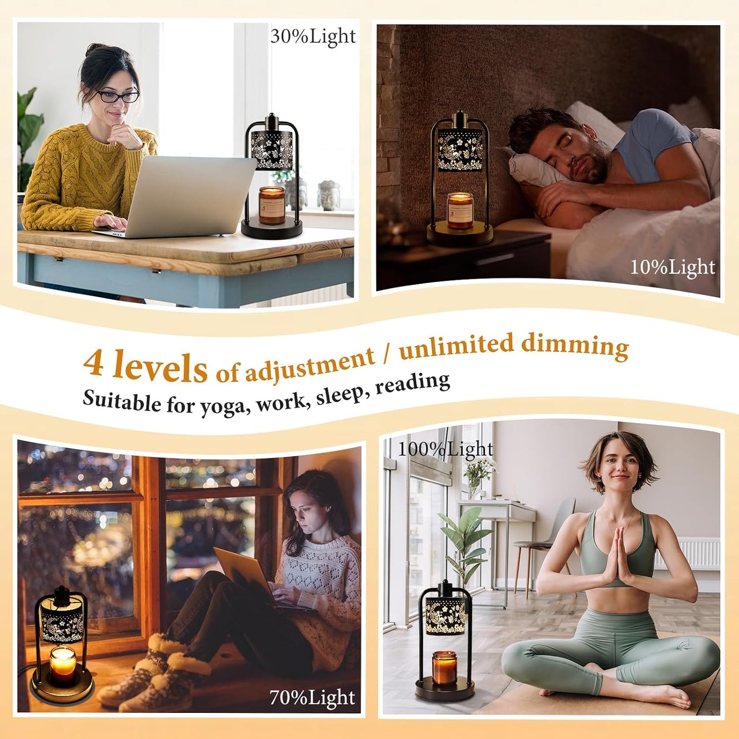 Candle Warmer Lamp Electric with Timer: Wax Melts Warmer - Dimmable Candle Wax Warmer Electric Candle Warmer with Replacement Bulbs, Bedroom Home Decor Compatible with Various Candles-Linen