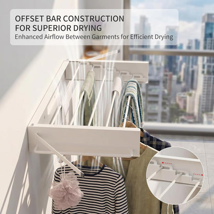 Wall Mounted Drying Rack, 31.5" Foldable Laundry Drying Rack, 60lbs Capacity, Retractable Clothes Drying Rack with Hooks, Space Saving Drying Rack for Laundry Room, Apartment