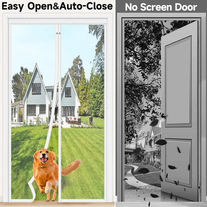 HOFUDON Upgraded Magnetic Screen Door Mesh, Full Strip Magnets, Heavy Duty Fiberglass Mesh, Door Screen Magnetic Closure for Single Door Size 32 x 80 Inch, Screen Door Size 35 x 82 Inch Black