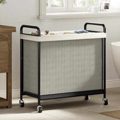 WOWLIVE Laundry Hamper 3 Section, 120L Rolling Laundry Basket with wheels and Removable Liner Bag, Laundry Sorter with Metal Handle, Large Clothes Hamper for Laundry Room, Bathroom and Dorm, Beige