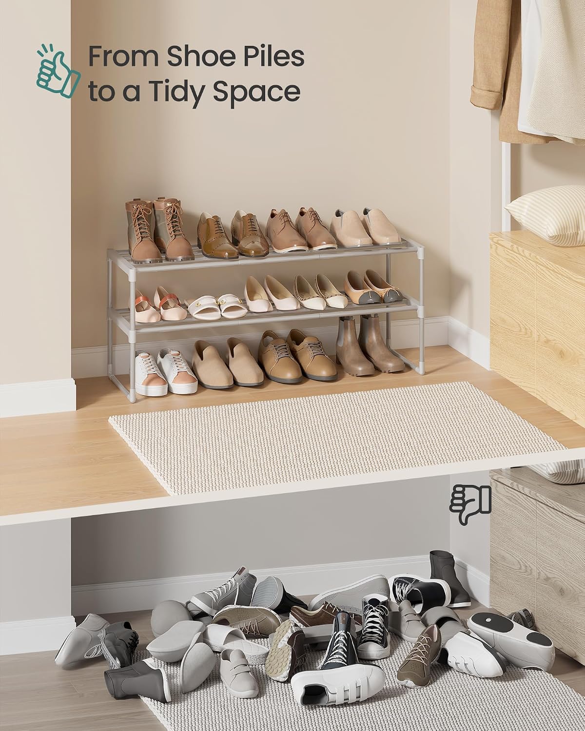 SONGMICS Shoe Rack, 6-Tier Shoe Organizer, Metal Storage Shelf, Upright or Upside Down, for 24-30 Pairs, Stackable, for Entryway, 11.8 x 36.2 x 42.7 Inches, Black ULSA306BH01