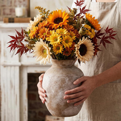 CUCUMI Ceramic Vase Set of 5, Home Decor Farmhouse Décor Handmade Pottery Vases for Pampas Grass, Dried Fresh Flowers, Table, Living Room, Kitchen, Shelf, Entryway Mantel Neutral Tones