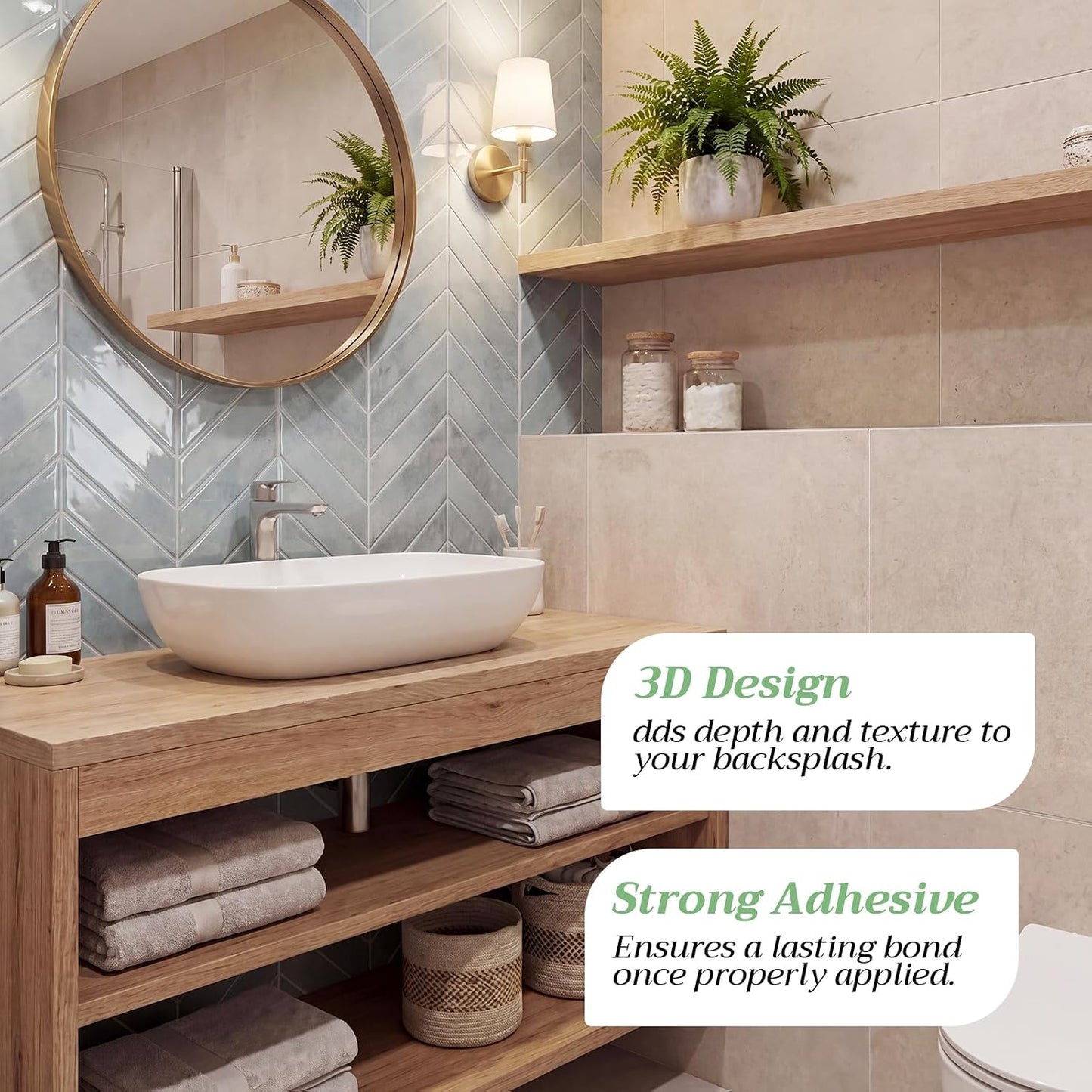 Nuanchu 10 Sheets White Herringbone Peel and Stick Backsplash 11.4 x 9 Inch 3D Stick on Wall Tiles, Self Adhesive, Waterproof & Easy to Clean for Kitchen Bathroom Rental Wall Tile