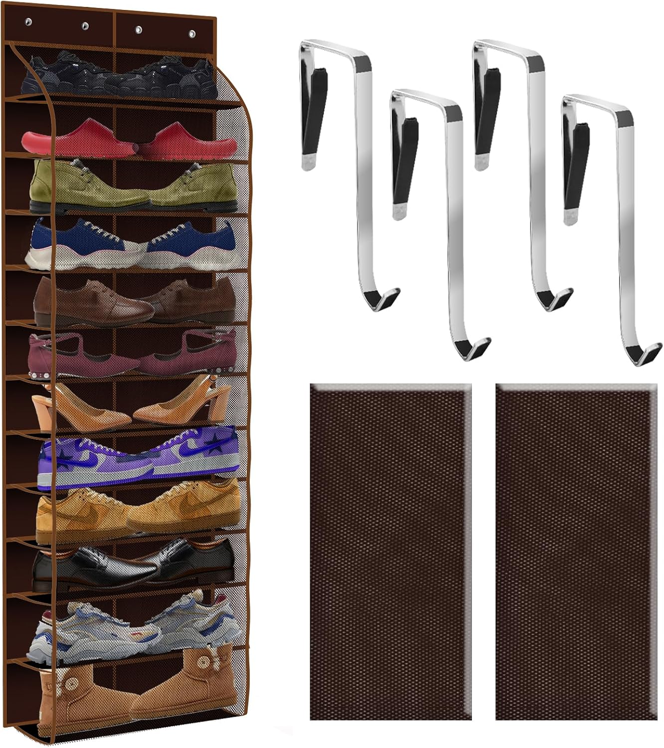 PAULONE 12 Pocket Over the Door Shoe Organizer,Reusable Breathable Large Mesh Bag Men's & Women's Sneaker Organizer,Shoe Organizer for Kids,Hanging Shoe Storage Hanging Bag (White)