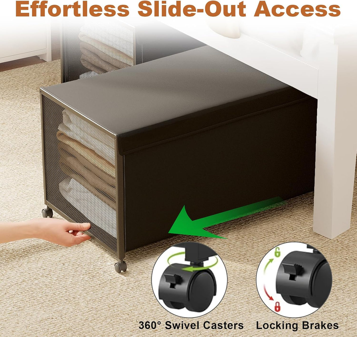 2 Pack Under the Bed Storage Containers,10 inch Height Under Bed Shoe Storage,31inch Long Underbed Storage with Wheels,Large Rolling under bed Clothes Storage Drawers with Lid for Dorm Tall ,Black