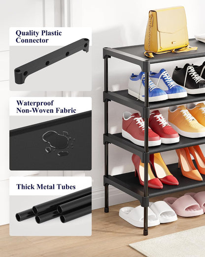 Kitsure Shoe Rack - Non-Woven Shoe Rack Shelf, Shoe Organizer for Closet, Entryway, Garage & Corridor, Stackable Shoe Shelves, 27.5" Wide - 3 Tier, Black