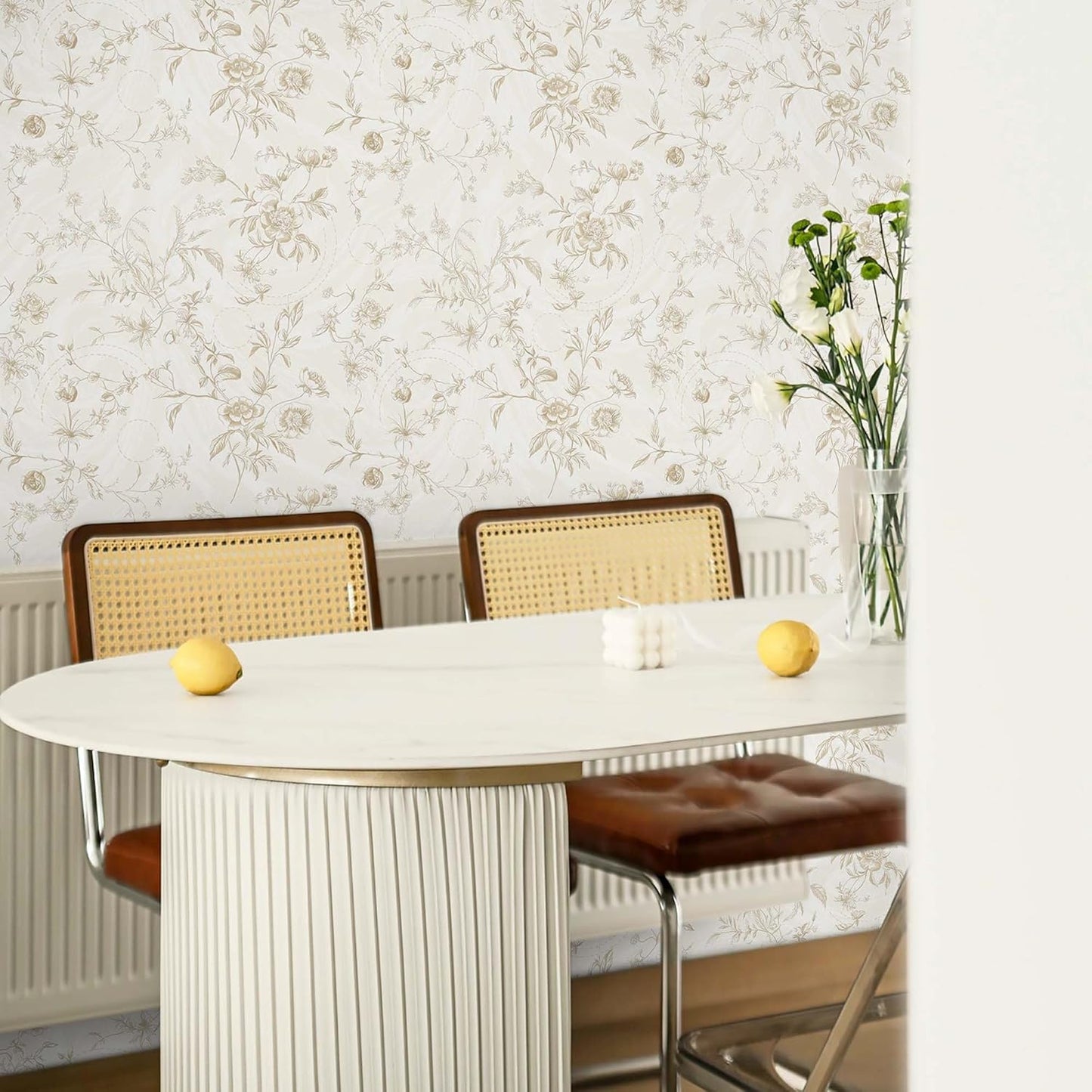 Ismoon Peel and Stick Wallpaper Floral Vintage Stick on Wall Paper Beige French Textured Contact Paper for Cabinet Removable Self Adhesive Wallpaper Vinyl Roll Shelf Deco, 17.3x78.7in
