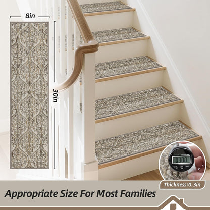 BEQHAUSE Stair Treads for Wooden Steps Non-Slip Machine Washable Carpet Stair Treads 8"X30" Soft Indoor Stair Runner for Kids Elders and Pets, 100% Polyester, TPE Backing, 15pcs, Grey/Orange