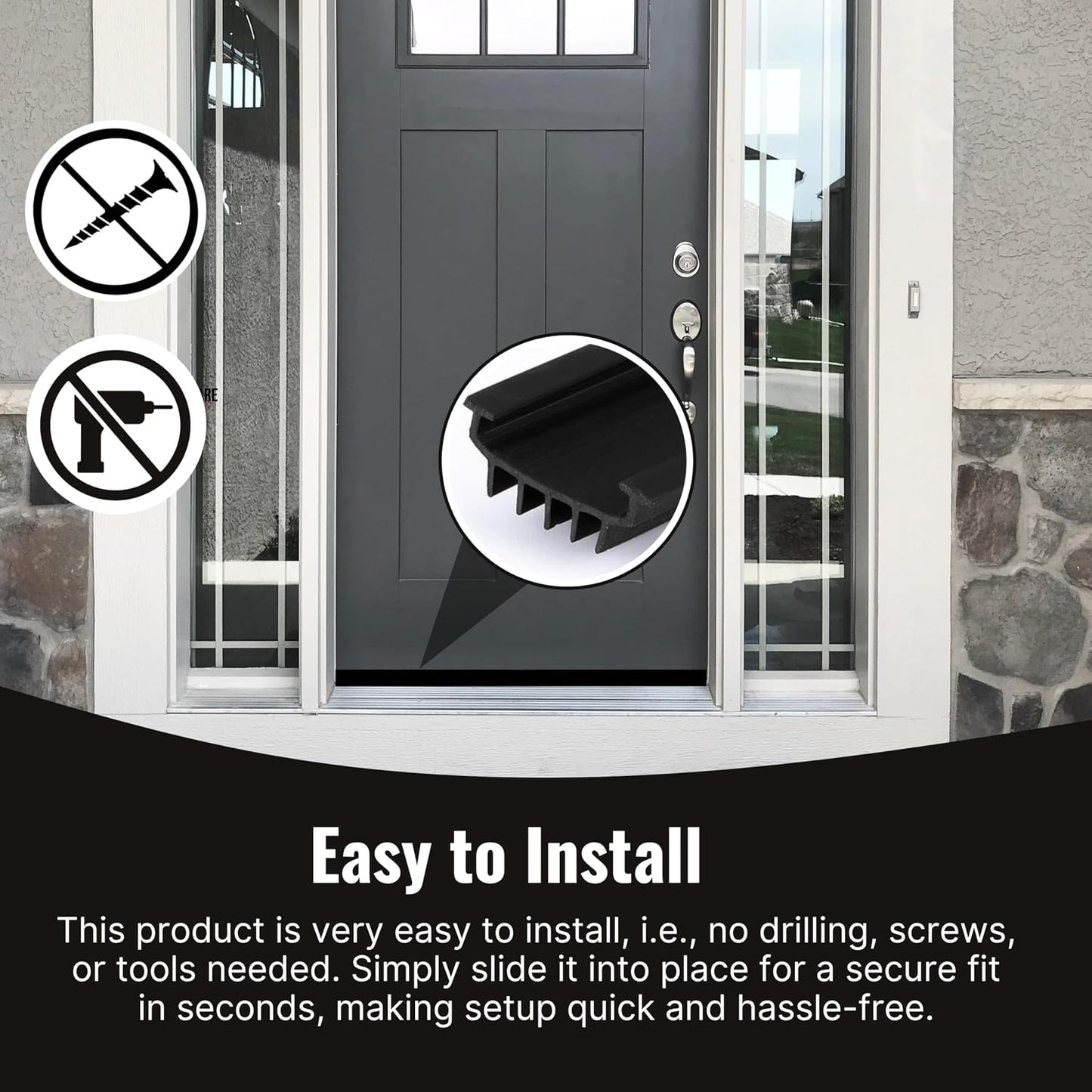 CBW KC Hardware U Shaped Rubber Door Bottom Sweep| Weather Stripping Door Seal Bottom for Front Door Bottom| Under Door Seal for Exterior Doors| Black- 48 Inch