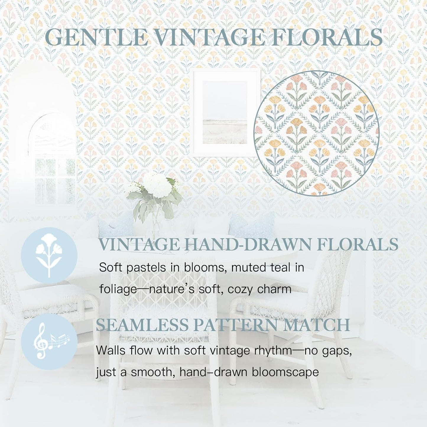 Dimoon 17.3''x78.7'' Peel and Stick Wallpaper Floral Cute Contact Paper Vintage Village Country Cottage Wallpaper Farmhouse Yellow Beige Renter Friendly Geometry Waterproof Embossed Kitchen Bedroom