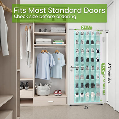 Over the Door Shoe Organizer with 40 Large Breathable Mesh Pockets, Space Saving Shoe Holder, Hanging Shoe Rack for Entryway Bedroom Closet Storage (White, 40 Pockets)