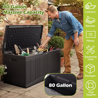 Tangkula 25 Gallon Waterproof Outdoor Storage Box with Lockable Lid | PP Resin, Wicker Patterned, Indoor Outdoor Use, Portable, Versatility, for Deck, Pool, Patio Cushions, Garden Tools