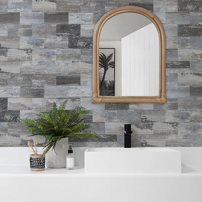 Vamos Tile 100-Piece Glossy Dolomite White Peel and Stick Backsplash Tile,3''x6'' PVC Subway Tile with White Grout, Stick on Backsplash for Kitchen/Bathroom/Fireplace