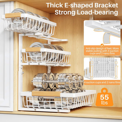 PXRACK Under Sink Organizer, 3-Tier 2-Pack Adjustable Height Pull Out Under Cabinet Organizer, Slide Out Thickened Metal Under Sink Storage for Kitchen Bathroom Laundry Pantry Organization, Black