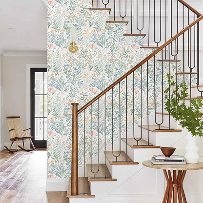 Fititem Floral Peel and Stick Wallpaper Boho Floral Contact Paper Modern Flower Removable Self Adhesive Waterproof Wallpaper for Bathroom Bedroom Fun Wildflower Contact Paper Cabinets 17.3inW 78.7inL