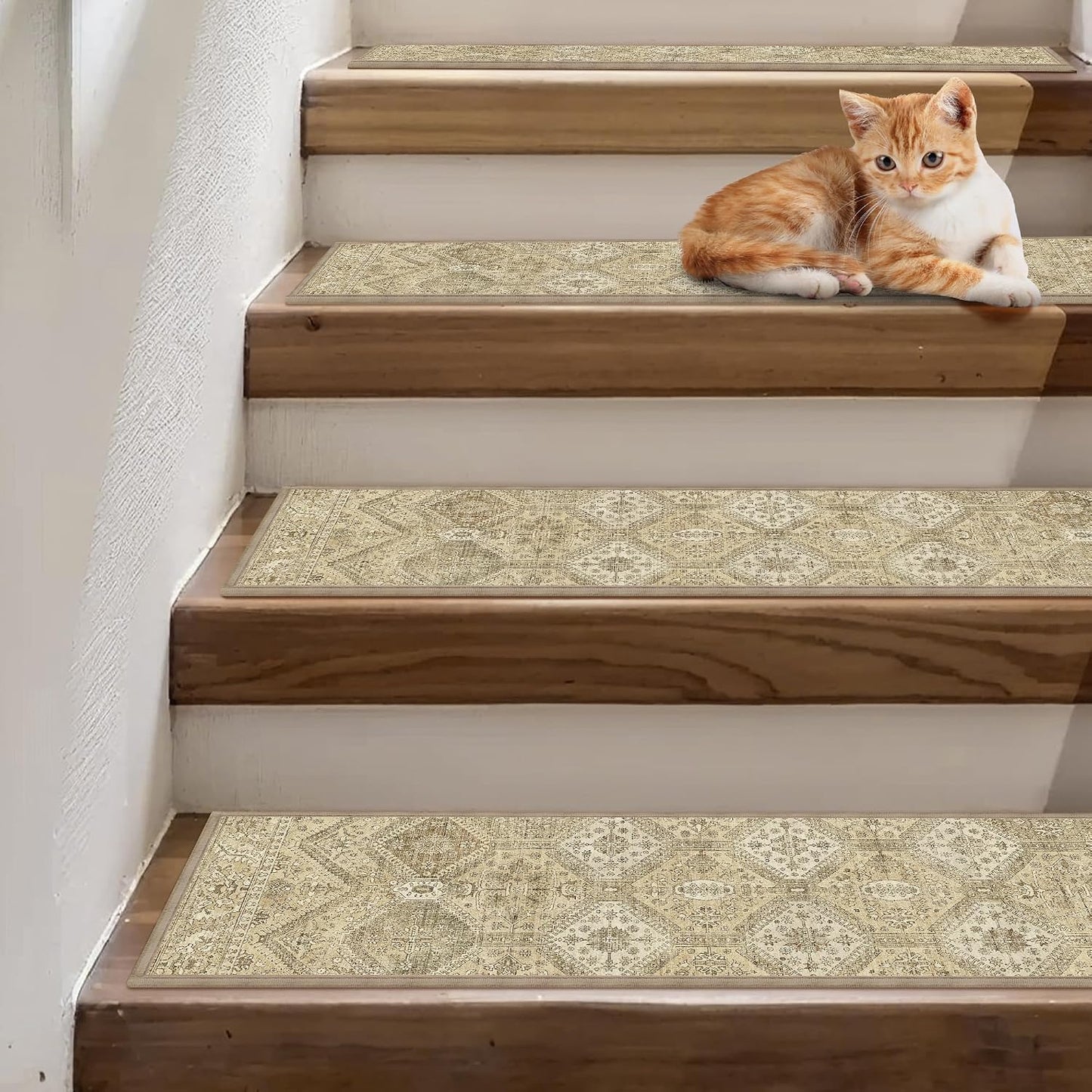 sarben Non Slip Stair Treads for Wooden Steps 15PCS - 8"x30" Indoor Safety Carpet, Edging Mats with TPE Adhesive Backing, Pet and Elderly Friendly Stair Rugs (Taupe) - Colors A