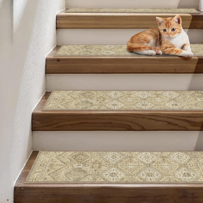 sarben Non Slip Stair Treads for Wooden Steps 15PCS - 8"x30" Indoor Safety Carpet, Edging Mats with TPE Adhesive Backing, Pet and Elderly Friendly Stair Rugs (Taupe) - Colors A