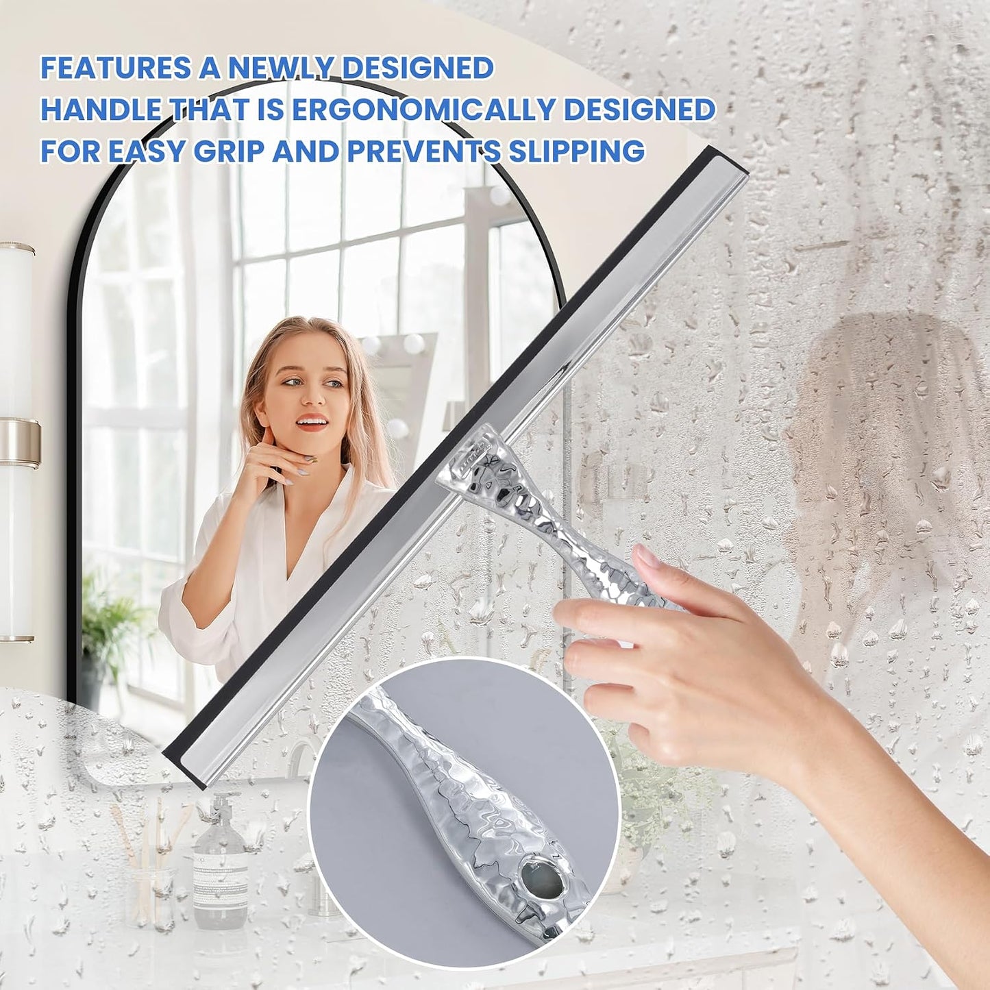 5" Silicone Shower Squeegee for Glass Doors & Car Windows - Small & Mini Size Streak-Free Cleaner, Bathroom, Mirror, Tile Scraper - Compact Pink with Hanging Hole, Kitchen Safe Water Blade