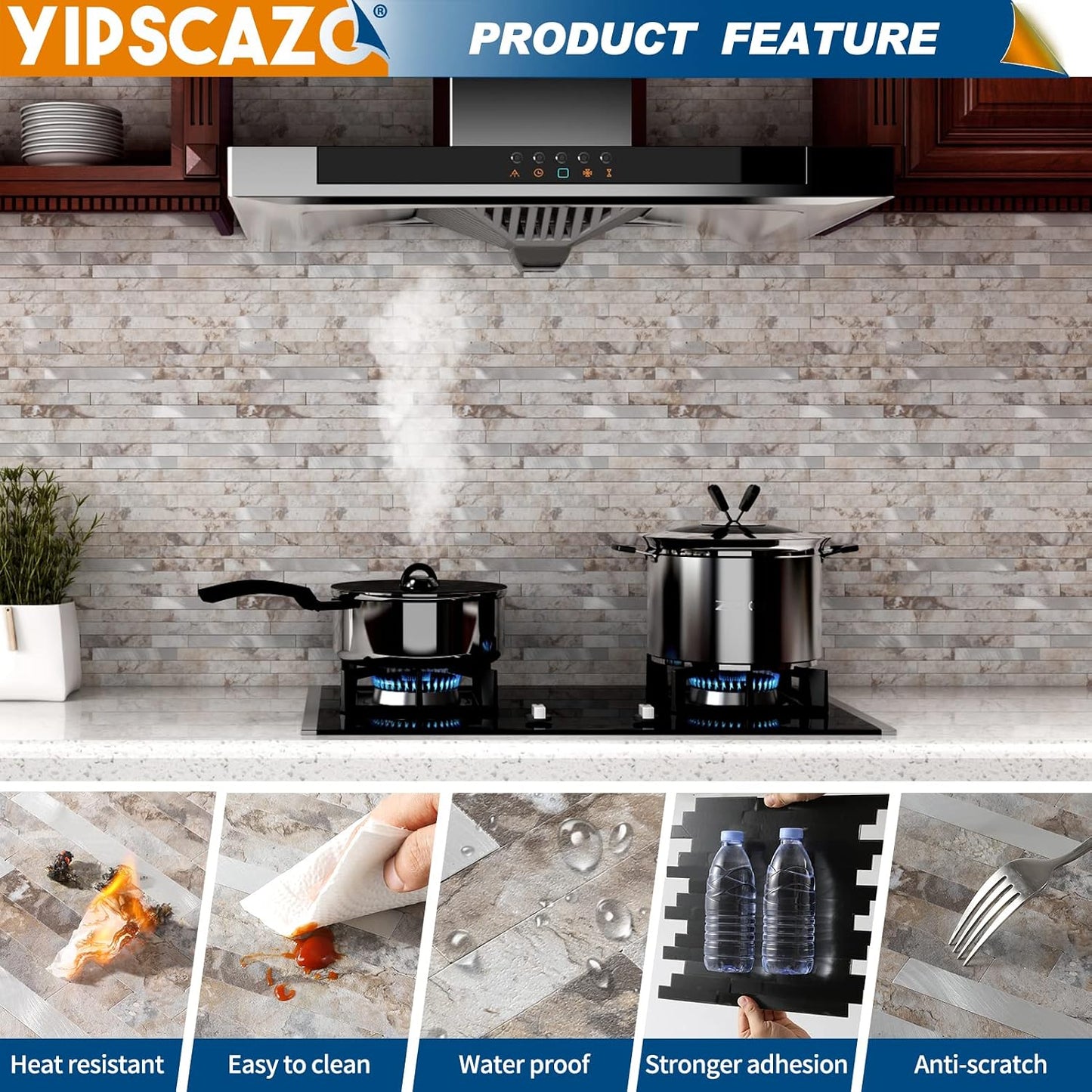 Yipscazo 2026 New Upgrade 11.34" X 11.57" Peel and Stick Backsplash, Stick on Backsplash Tiles for Kitchen, Bathroom, Fireplace (10 Sheets, Beige Rocks + Rose Gold)