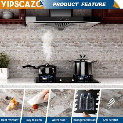Yipscazo 2026 New Upgrade 11.34" X 11.57" Peel and Stick Backsplash, Stick on Backsplash Tiles for Kitchen, Bathroom, Fireplace (10 Sheets, Beige Rocks + Rose Gold)