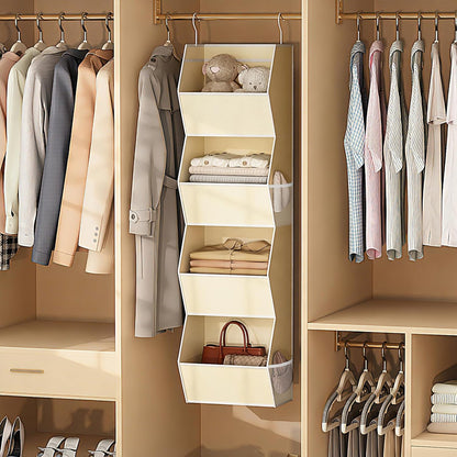 Hanging Closet Organizer 4 Shelf Collapsible Bedroom Closet Organizers and Storage Hanging with Mesh Pockets for Clothes, Fabric Hanging Storage Bins for Wardrobe Closet Organization and Storage, Grey